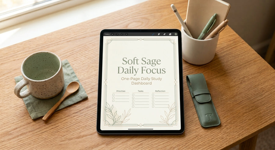 Daily Focus Dashboard | Soft Sage Minimalist Daily Planner for Students | GoodNotes